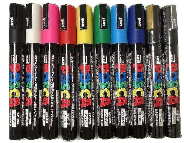 Posca Uni-ball Pc-5m [10 Pen Set] Includes 1 of Each Black, White, Pink, Red, Yellow, Green, Blue, Light Blue, Silver and Gold - Image 1
