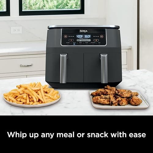 Ninja DZ201 Foodi 8 Quart 6-in-1 DualZone 2-Basket Air Fryer with 2 Independent Frying Baskets, Match Cook & Smart Finish to Roast, Broil, Dehydrate & More for Quick, Easy Meals, Grey - 8-QT thumbnail 2
