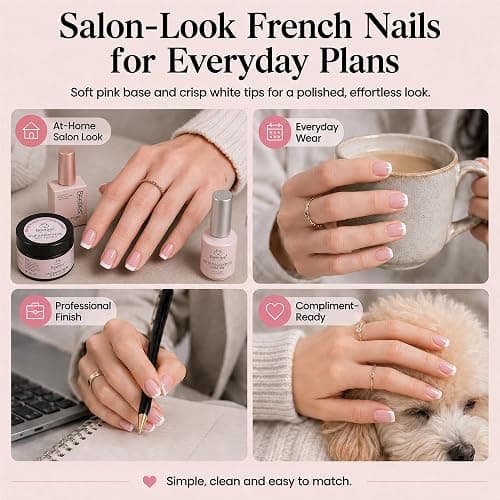 Beetles French Tips Press On Nails - Short Square 150 Pcs | 15 Sizes Pink Fake Nail Tips, Salon Quality Value at Home, Acrylic False Nails Art DIY Gifts For Women thumbnail 8
