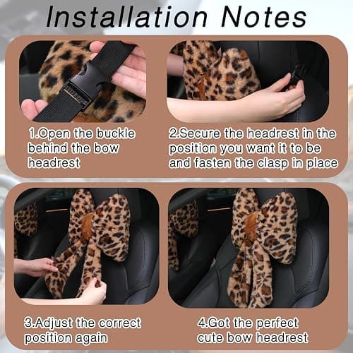 Macarrie 2 Pcs Car Neck Pillow Plush Butterfly Bow Car Headrest Pillow Comfortable Seat Neck Support Cute Head Rest Accessories for Driving Travel Driver Chair Girl Style Interior Decor (Leopard) thumbnail 3