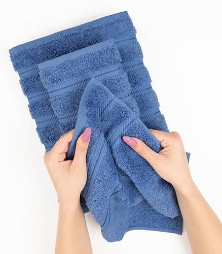 American Soft Linen Luxury 6 Piece Towel Set, 2 Bath Towels 2 Hand Towel 2 Washcloths, 600 GSM 100% Cotton Turkish Towels for Bathroom, Electric Blue Towel Sets thumbnail 7
