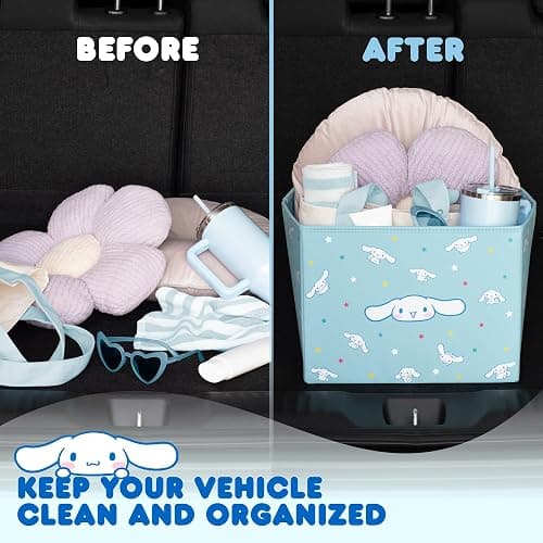 Sanrio Cinnamoroll Car Trunk Organizer, Steering Wheel Cover, Air Freshener & Refill – Cute, Collapsible, Heavy-Duty Storage & Car Accessories for Groceries, Tools, Travel – 12.5"L x 12.5"W x 9"H thumbnail 7
