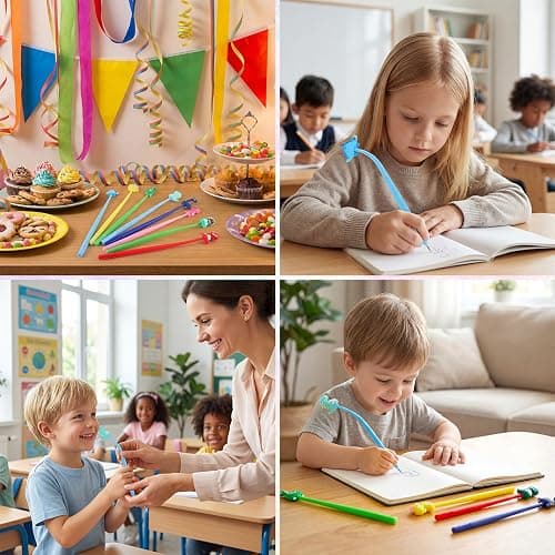 Yoosso Lot de 30 Mini Stylos Gel Dinosaure, Encre Noire, Multicolore | Têtes oscillantes, pointe 0,5 mm, prise silicone antidérapante, idéal cadeaux, pochettes fête, récompenses classe thumbnail 6