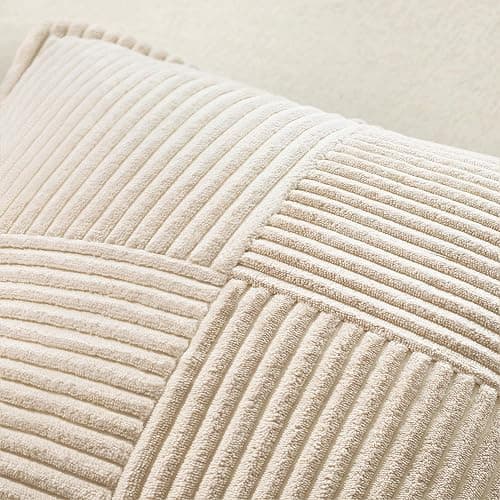MIULEE Decorative Throw Pillow Covers for Couch Bed Livingroom 18x18 Inch Set of 2 Beige Boho Accent Throw Pllows Broadside Striped Patchwork Soft Corduroy Pillowcases thumbnail 5