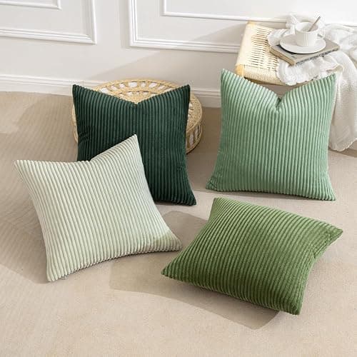 MIULEE Boho Farmhouse Sage Green Throw Pillow Covers 18x18 Inch Set of 4 Mordern Nordic Cushion Covers Soft Corduroy Christmas Home Decor for Couch Bed Sofa Living Room Forest Green thumbnail 6