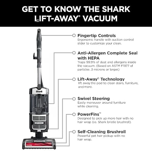 Shark UV730 Navigator Lift-Away Upright Vacuum, PowerFins HairPro Self-Cleaning Brushroll, HEPA Filter with Anti-Allergen Technology, LED Headlights, Swivel Steering, Gray (Renewed) thumbnail 9