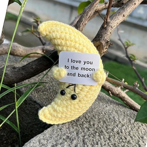 PLWalker Emotional Support Moon Gifts for Men Women, Cute Positive Crochet Crocheted Moon Plush Plushies Home Decor thumbnail 3