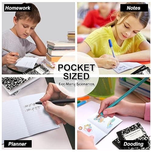 feela Mini Composition Notebook, Cute 30 Pack Black Narrow Ruled Mini Composition Books Bulk, Small Pocket Marble Journal Notebooks for Kids Students College Office, Pocket Size 4.5 x 3.25 in thumbnail 7