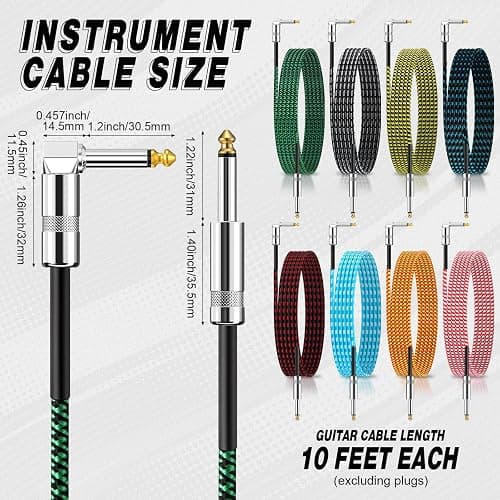 Rigibright 8 Pack 10FT Instrument Cable - Guitar, Bass, Keyboard, Microphone & Mixer Amp Cord (Multicolored) (8, Multicolor-A, 10 Feet) thumbnail 2
