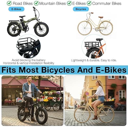 Bike Basket Rear - Large Capacity Heavy Duty Bicycle Basket with Liner,Cargo Net,Waterproof Cover - Ebike Accessories for Adult Bikes,Electric Bike,Carrying Grocery,Ball,Dog thumbnail 6