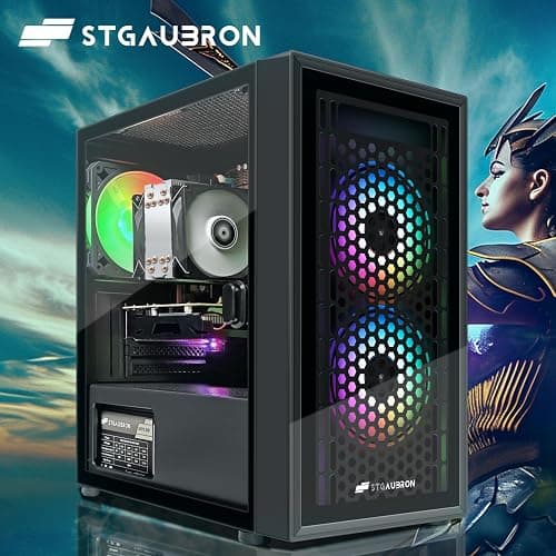 STGAubron Gaming PC Desktop Computer, Intel i7 Xeon E5 3.0GHz, Radeon RX 550 4G, 16GB RAM, 512GB SSD, 600M WiFi, BT 5.0, RGB Fan x3, Windows 11 Home thumbnail 4