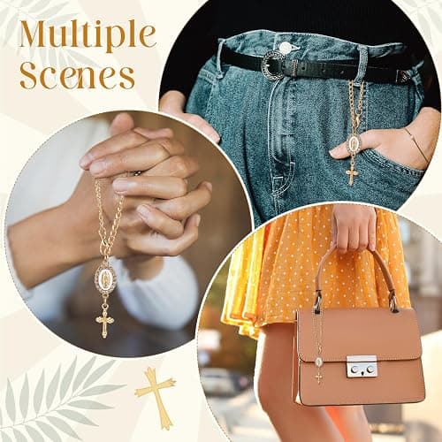 Huquary Steering Wheel Rosary Charm Accessory Cross Pendant Car Decor Rearview Mirror Car Rosary for Automotive Protection Charm Decor thumbnail 7