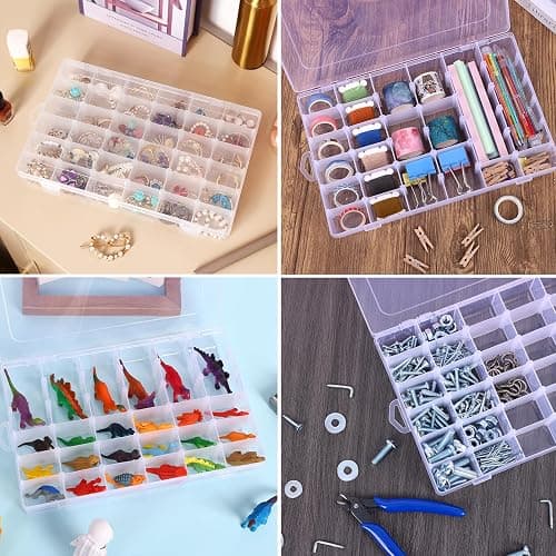 OUTUXED 4 Pack 36 Grids Plastic Bead Organizer Box with Dividers, Clear Craft Tackle Box Parts Storage Containers with Compartments for Jewelry Fishing Tackle Art DIY with 5 Sheets Label Stickers thumbnail 6