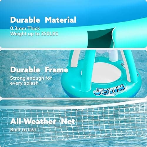 JOYIN Inflatable Pool Float Set Volleyball Net & Basketball Hoops, Floating Swimming Game Toy for Kids and Adults, Summer Floaties, Volleyball Court (105”x28”x35”)|Basketball (27”x23”x27”),L-Blue thumbnail 6