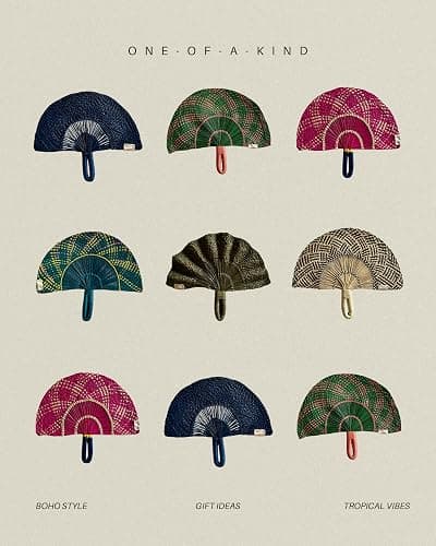 Hand fan portable fan woven with natural palm. Handmade elegant hand fan. Abanicos de mano para fiestas y regalos artesanales thumbnail 5