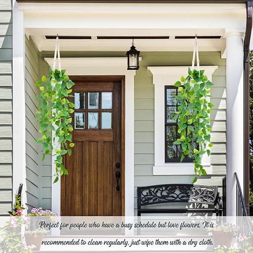LOYWREE 1 Pack Artificial Hanging Plant Kit with Pot and Hanger - 39" Long Fake Pothos Vines - Hanging Potted Faux Plant Indoor for Wall Ceiling Bedroom Bathroom Living Room Home Decor (White Pot) thumbnail 7