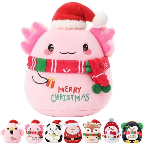 Christmas Plush Axolotl Stuffed Animal - Salamander Plush with Santa Hat Scarf Merry Christmas Embroidery Festive for Kids Lovers Collectors 9 Inch - Image 1