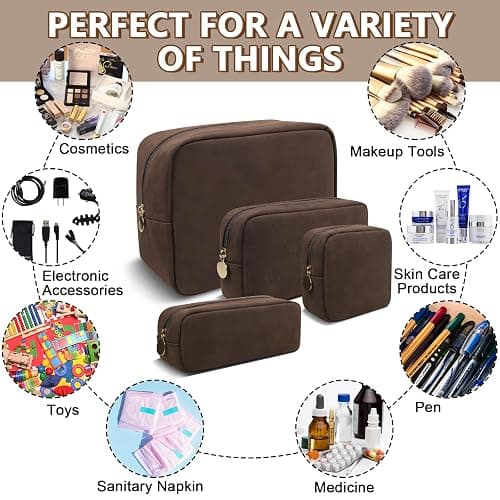UIXIZQ Small Makeup Pouch for Purse, Suede Travel Toiletry Storage Pouch Cute Preppy Cosmetic Bag for Women Girls, Waterproof Makeup Organizer Skincare Bag Purse with Zipper (Small-Coffee) thumbnail 7