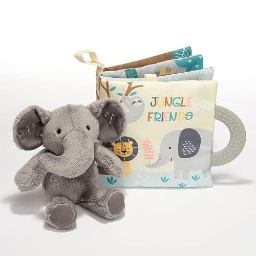 Lambs & Ivy Jungle Friends Developmental Soft Book & Elephant Plush Toy Gift Set - Image 1