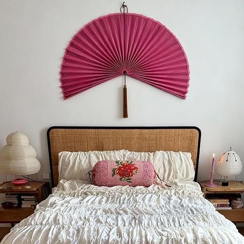 ChumDecor Fan Wall Decor,Large Bamboo Fan Wall Art for Boho Hanging Headboard,Decorative Folding Fan for Over Bed Decorations, (Pink, 31inch) thumbnail 4