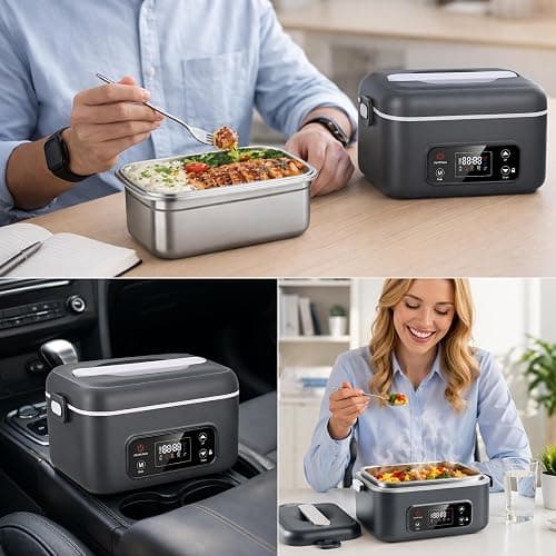FALLCON F Heated Lunch Box, 1.2L (5.5 Cups) Cordless Electric Lunch Box with 24000mAh Battery, Portable Food Warmer for Work and Car, 5-Side Heating, Leakproof, Smart Timer & Display thumbnail 7
