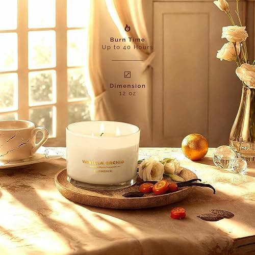 Glowence Luxury Vanilla Scented Candle - Large 3 Wick Jar Candle - Elegant Gift for Women & Men - 100% Natural Soy Wax - Up to 40 Hours Burning Time - Housewarming Aromatherapy Candle for Home thumbnail 4
