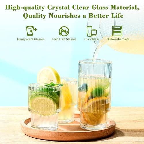 ISMASOAN Ribbed Glassware Set of 12, Glass Cups 12 oz and 7 oz, Fluted Glassware, Stackable Glasses, Cups for Kitchen, Gift Box Set - Stackable Ribbed Surface thumbnail 3