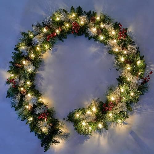 Amaoasis Christmas Garland Prelit 9 Ft with 50 Led Lights, Pine Cone and Snow Flocked Xmas Garland, Battery Operated Christmas Decor for Mantle Stair Indoor Outdoor thumbnail 2