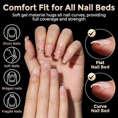 Nail Tips Square: 504PCS Tri-Layer Core Short Square Gel Nail Tips, 12 Sizes Soft Clear Nails Full Cover Acrylic False Fake Nails for Women Flat & Natural Nail Extensions Home thumbnail 6