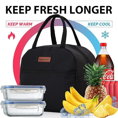 Baglemon Insulated Lunch Bag for Women Men, Lunch Containers Reusable High Capacity Lunch Tote Bags for for Work Picnic (Black) thumbnail 5