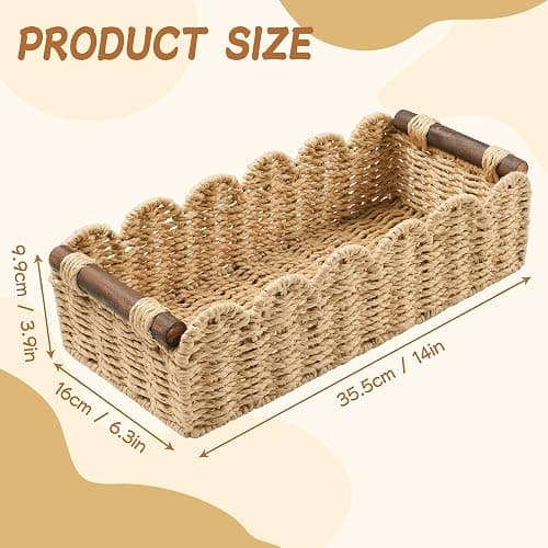 Toilet Paper Storage Basket Bathroom Counter Organizer Wicker Baskets for Organizing Cute Basket for Apartment Bedroom Nursery Room Kitchen Bathroom Decor -Beige thumbnail 3