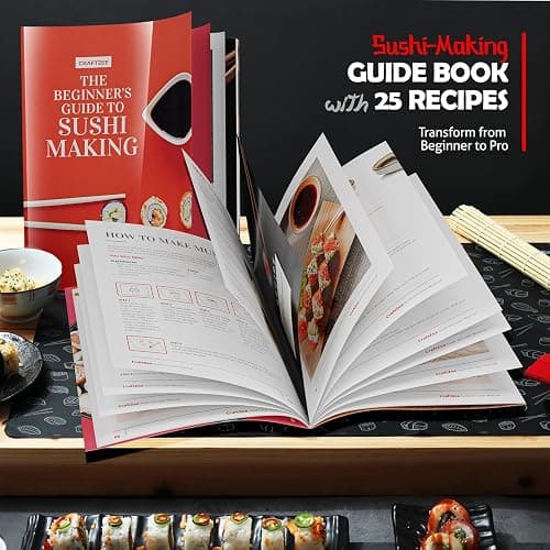 CraftZee All-Inclusive 𝗣𝗥𝗘𝗠𝗜𝗨𝗠 Sushi Making Kit for Beginners & Professionals - Sushi Maker with Rice Cooker, Reusable Chopsticks, Bazooka, Sushi Roller, Book - Sushi Kit for Family BPA-Free thumbnail 7