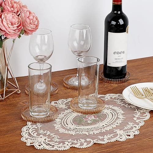 OGANAZI Modern Clear Coaster Set of 5- Glass Coasters for Drinks Crystal Coasters Round Cup Coasters Coffee Table Decor for Office, Kitchen, Bar, Dining Room, Living Room, Patio(Amber) thumbnail 2