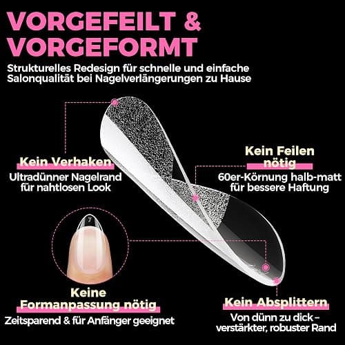 UNA GELLA Kurze Mandel Nail Tips, 504 Stück Nageltips Almond Tips für Gelnägel Soft Gel Nagelspitzen Full Cover Nails Tips für Acrylnägel, Nagelkunst & DIY Nagelstudio zu Hause 12 Größen thumbnail 5