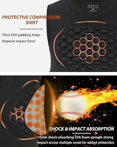 Poekuao Youth Football Baseball Padded Compression Shirt Boys Chest Protector Heart Sternum Rib Guard for Softball Lacrosse thumbnail 3