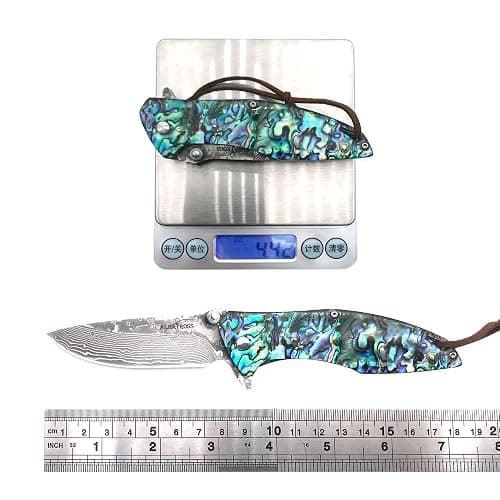 ALBATROSS Pocket Knife Abalone Seashells 7.25" Modern Damascus Steel Knife Frame Lock Folding Knife Gift Box - HGDK021B thumbnail 6