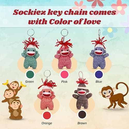 Made By Aliens Sock Monkey Keychain 4 inch - Color of Sockiez Stuffed Animal Plush Toy - Cute Keychain Accessories thumbnail 6