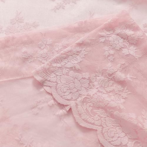 Kotile Pink Lace Curtains 63 Inch Length - Rustic Floral Patterned Pink Nursery Sheer Curtains, Rod Pocket Privacy Scalloped Lace Curtain for Girls Bedroom, 52 x 63 Inch, 2 Panels Set thumbnail 8