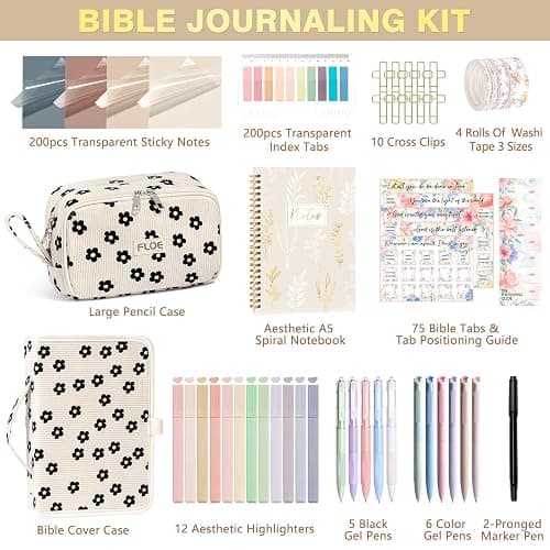 Bible Study Supplies Journaling Kit for Women with Bible Cover Case, Christmas Christian Gifts for Women, Bible Study Tools Accessories Set with Highlighters Pens, Pencil Case Notebook Annotation Kit thumbnail 2