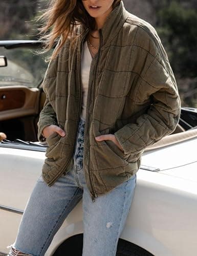 Wefebi Womens Dolman Quilted Lightweight Jackets Full-zip Stand Collar Loose Warm Winter Outwears with Pockets thumbnail 3