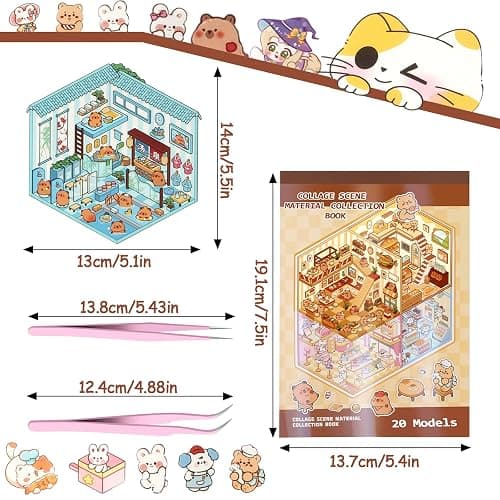 40 Sets DIY 3D Sticker Scene Collection Book Sticker Therapy, 3D House Stickers Set for Kids Adults Make Your Own Shop House Stickers, for Gifts Stress Relief Pass The Time, Cake Shop,Panda Tea Houses thumbnail 2