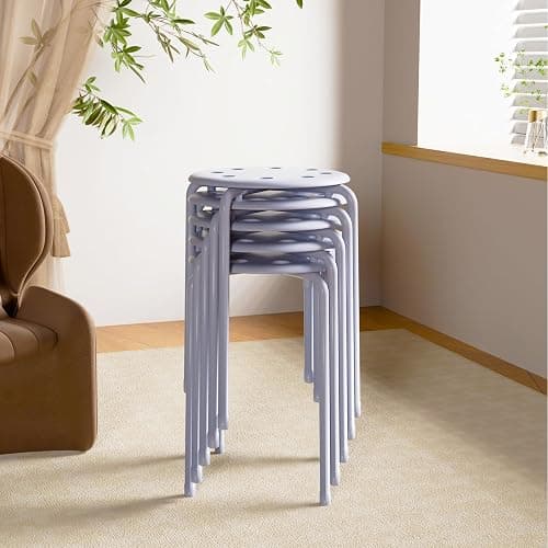 VECELO 6-Piece Stacking Stools, 17.7 Inch Standard Height, Portable Stackable Colorful Decoration Stools for School Classroom and Office Use, White - White thumbnail 9