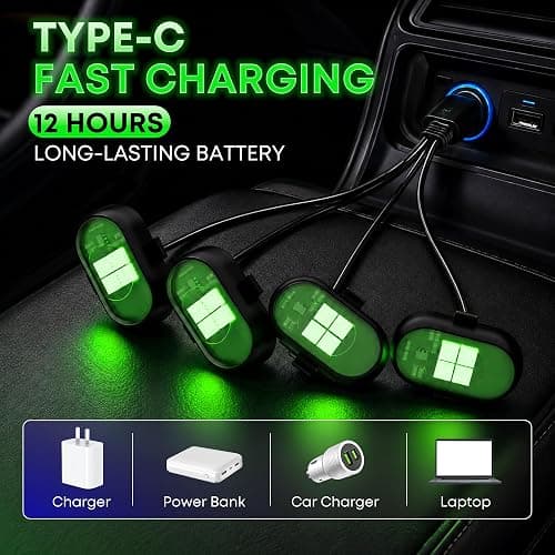 Wireless LED Lights for Car, Rechargeable Interior Car Lights | Remote Control, 8 Colors, 10 Modes, 3 Brightness Levels, USB-C Accent Lights for Car, Truck, Motorcycle & Bike thumbnail 9