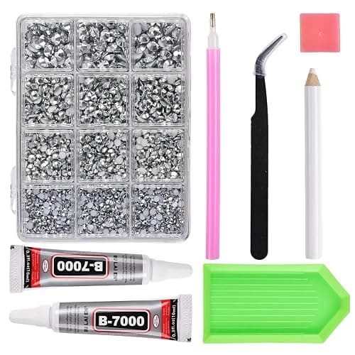 THARAHT 1485pcs Silver Resin Jelly Flatback Crystal Rhinestones 3-6mm With 2pcs 10mm Glue and for Clothing Shoes Nails DIY Art and Craft Decoration kit - Image 1