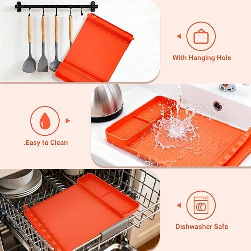 WZGUSXN Heat Resistant Silicone Grill Mat for Blackstone - 2Pack 16x11.5'' Non-Slip BBQ Tool Mat, Outdoor Cooking Camping & Tailgating, for Men Grilling（Orange） thumbnail 4