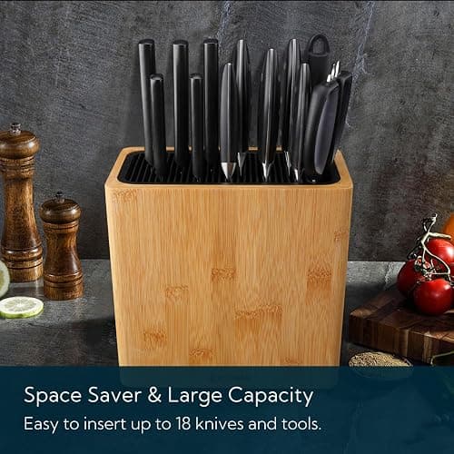 KITCHENDAO XL Bamboo Universal Knife Block Holder with Slots for Scissors and Sharpening Rod, Safe, Space Saver Knives Storage Stand Display without Knives, Unique Slot Design to Protect Blade thumbnail 3