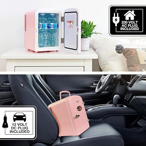 Koolatron Retro Mini Portable Fridge 4L Compact Refrigerator for Skincare Beauty Makeup Serum Face Mask Personal Cooler with 12V and AC Cords Desktop Accessory for Home Office Dorm Travel Pink thumbnail 6