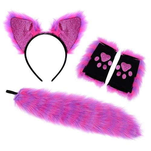 Pistha Faux Fur Cat Wolf Fox Costume Accessories Ear Headband Gloves Wolf Fox Tail Set for Adults Halloween Xmas Cosplay Costume Accessory - Image 1
