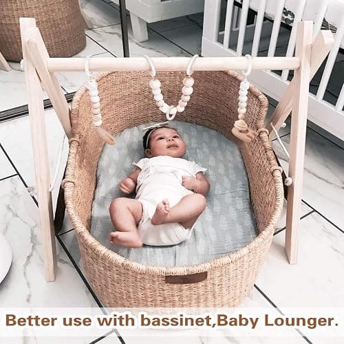 Wooden Baby Gym with 6 Gym Toys, Foldable Baby Play Gym, Natural Pine Wood Play Gym, Frame Activity Center Hanging Bar, Wooden Play Gym - wooden play gym thumbnail 4