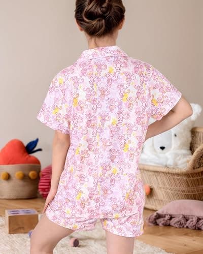 HMPEAIIY Cute Monkey Pajamas Set for Girls, Kids Summer Button Down Matching Y2k Loungewear PJs Christmas Thanksgiving Gift thumbnail 8
